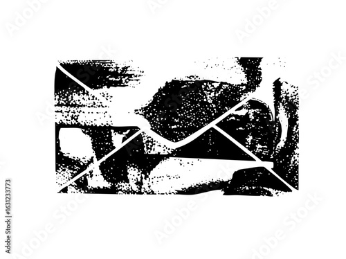 Vector Abstract figures interact within a fractured geometric composition.