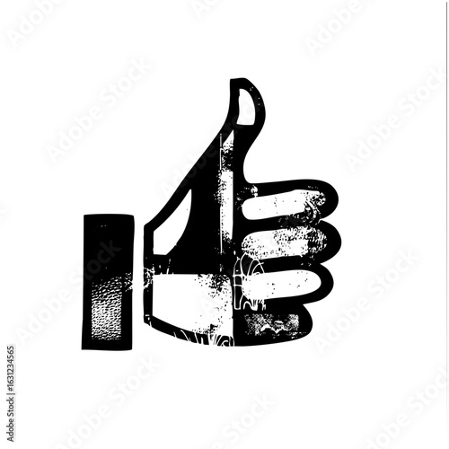 Vector Distressed black thumb-up displays approval.