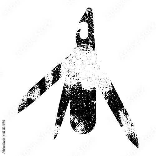 Vector Distressed monochrome of an open pocketknife with blades extended.