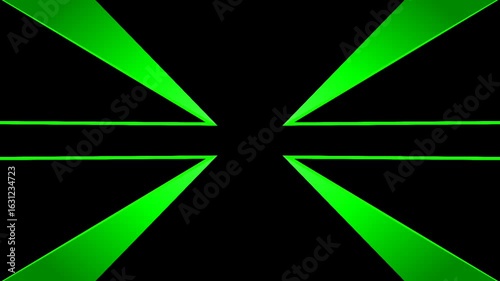 abstract green neon light symmetrical lines animation on dark background