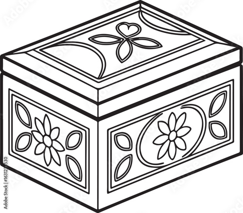 Ornate floral trinket box line art