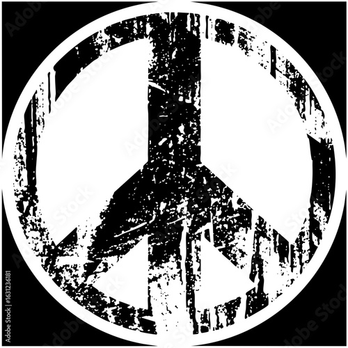 Vector Distressed peace symbol with a circular border.