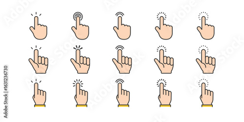 スキンカラーのタップ・クリック指アイコンセット | ベクター素材 編集可能