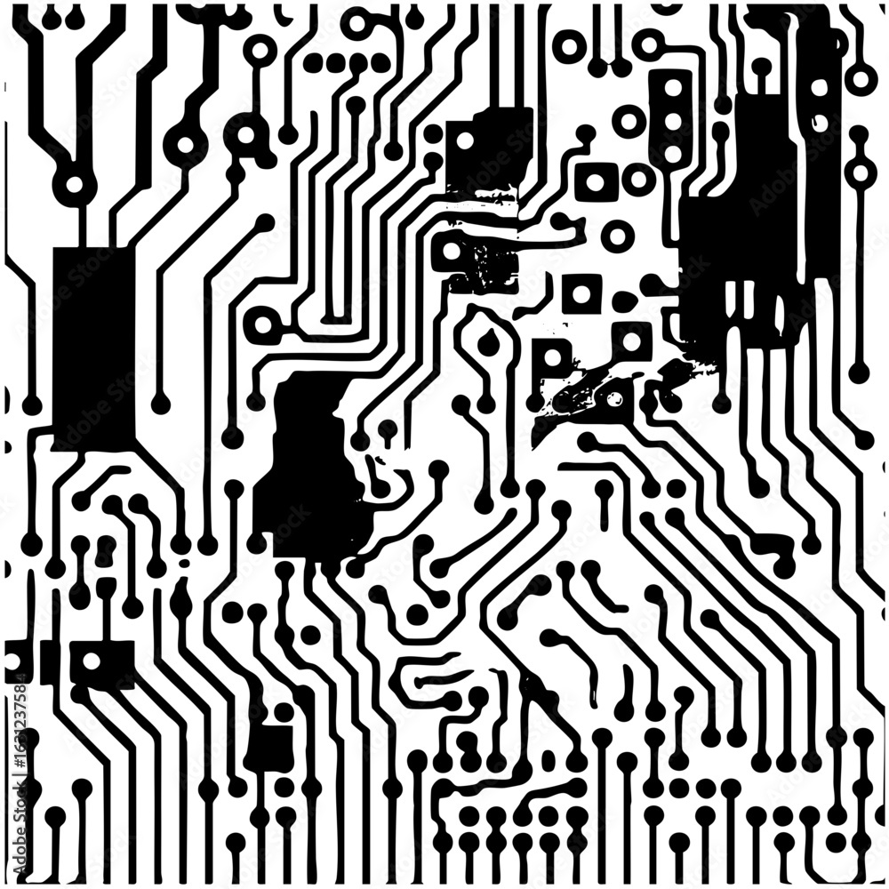 Fototapeta premium Vector Intricate circuit board with electronic components.