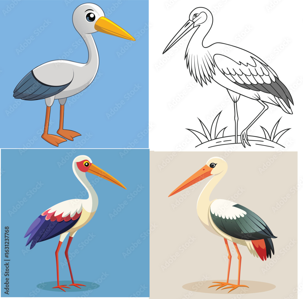 Obraz premium Coloring vector birds icon set design 