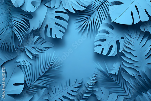 Monochromatic blue tropical leaves arrangement