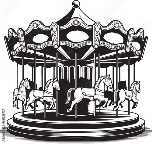 Vintage Carnival Carousel Halftone Grunge Vector Element Classic Fairground Ride Illustration