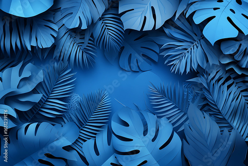 Vibrant blue tropical leaves arrangement