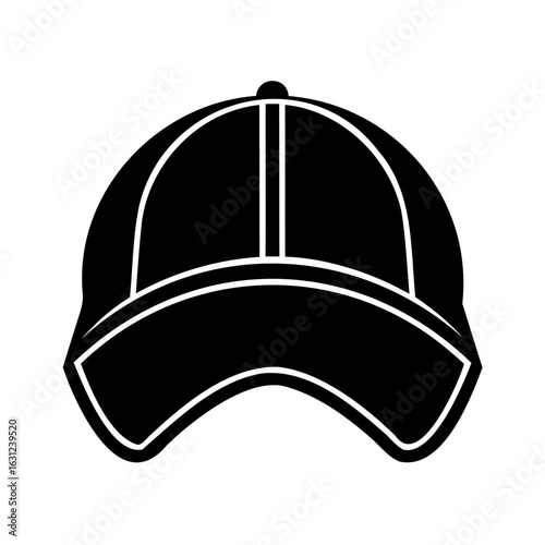 A Simple Black Baseball Cap Front View Icon Silhouette