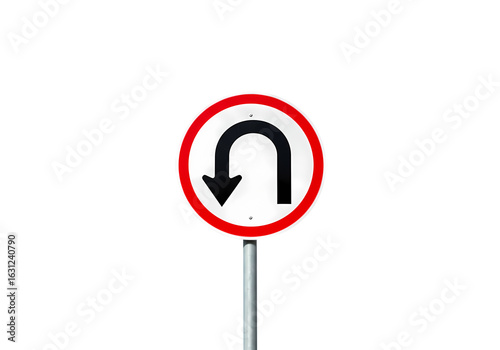 U-Turn Traffic Sign: Round Red and White Regulatory Symbol for Roadway Navigation