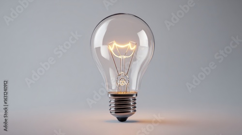A single incandescent lightbulb glows brightly against a neutral backdrop