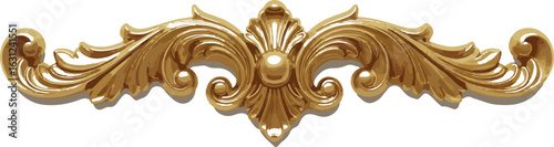 Golden Baroque Flourish Decorative Element with Shadow on White Background ornate