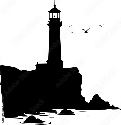 lighthouse silhouette vector illustration, lighthouse, tower, sky, sea, building, architecture, light, sunset, beacon, ocean, beach, landscape, landmark, water, travel, tall, house, coast, clouds, coa