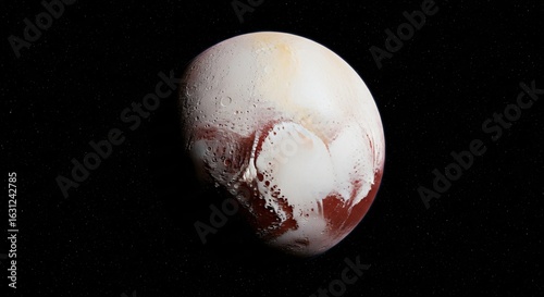 Planet with surface details and markings against dark space astronomical view
