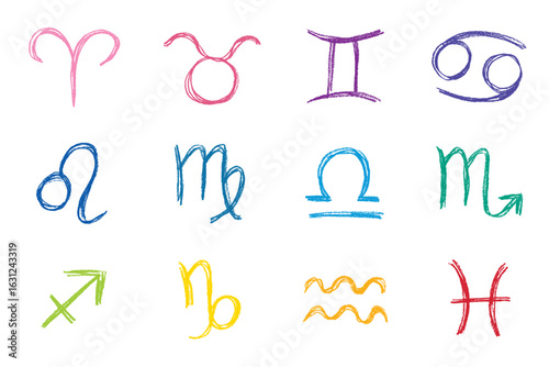 Hand drawn zodiac signs Esoteric symbol doodle set Astrology clipart Elements for design