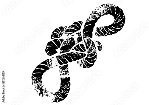 Vector Intricate knotted rope in monochrome style.