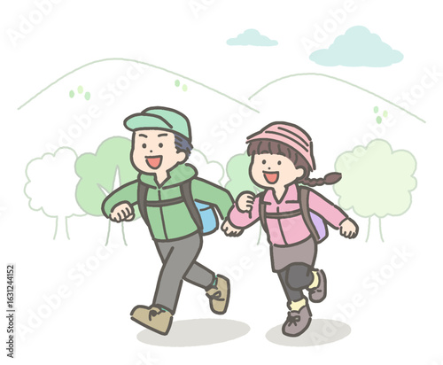 ハイキングをする子どものイラスト
