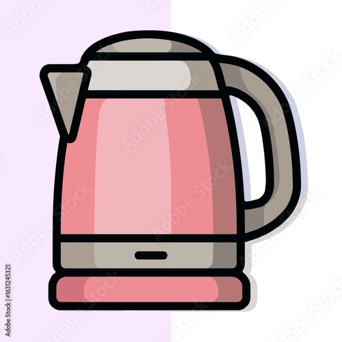 A stylish pink and gray electric kettle featuring a sturdy handle, sleek spout, and visible heating element at the base,
