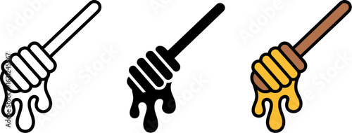 Honey dipper vector illustration set isolated on white