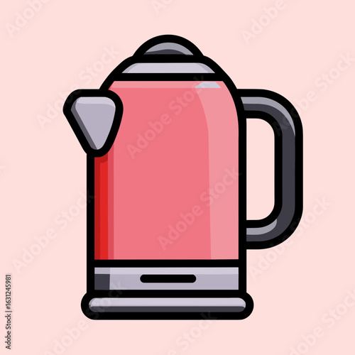 A modern minimalist pink electric kettle with dark accents, featuring a black conical lid, protruding spout,