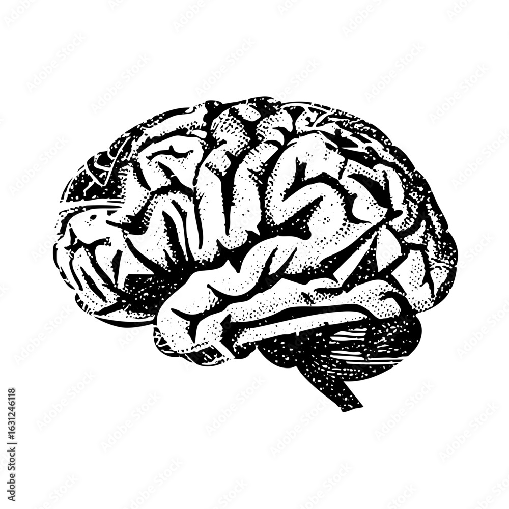 Fototapeta premium Vector Detailed of a human brain with textured folds.