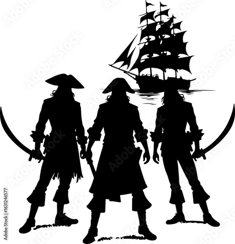 pirate ship silhouette vector illustration, ship, boat, sail, sailboat, pirate, sea, vector, nautical, sailing, old, galleon, travel, vessel, silhouette, illustration, model, ocean, yacht, cruise, mas