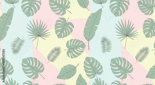 Wallpaper Mural A colorful tropical background with a seamless pattern of assorted green leaves, creating a vibrant and summery illustration perfect for website backgrounds, textile prints, and exotic wallpaper desig Torontodigital.ca