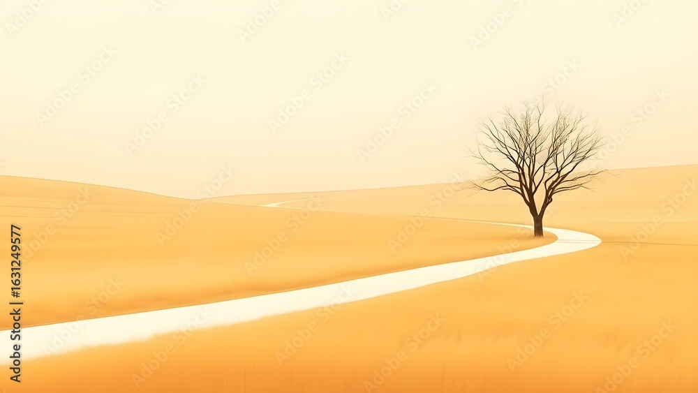 Fototapeta premium serene lonely tree in the yellow landscape