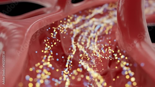 Flowing Particles Through Red Blood Vessels Microscopic View