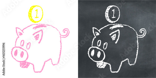 Chalk handrawn piggy bank vector for saving, finance, and investment with a sketchy feel. Perfect for illustrating personal finance, budgeting, and creative concepts.