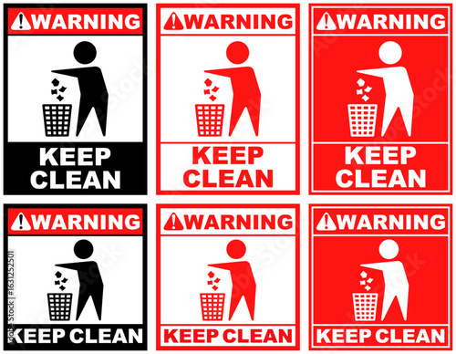 Set warning keep clean public sign design vector illustration
