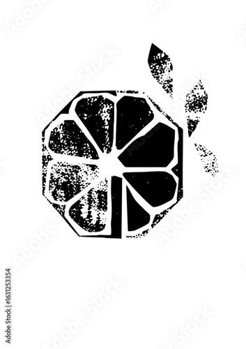 Vector Bold citrus slice with textured details.