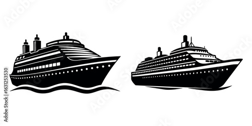 cruise ship vector illustration, ship silhouette set, ship black symbol