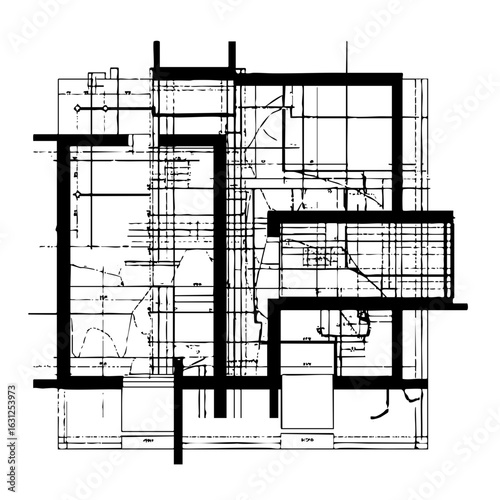 Vector Detailed architectural plan showcases interior room layouts and structural elements.