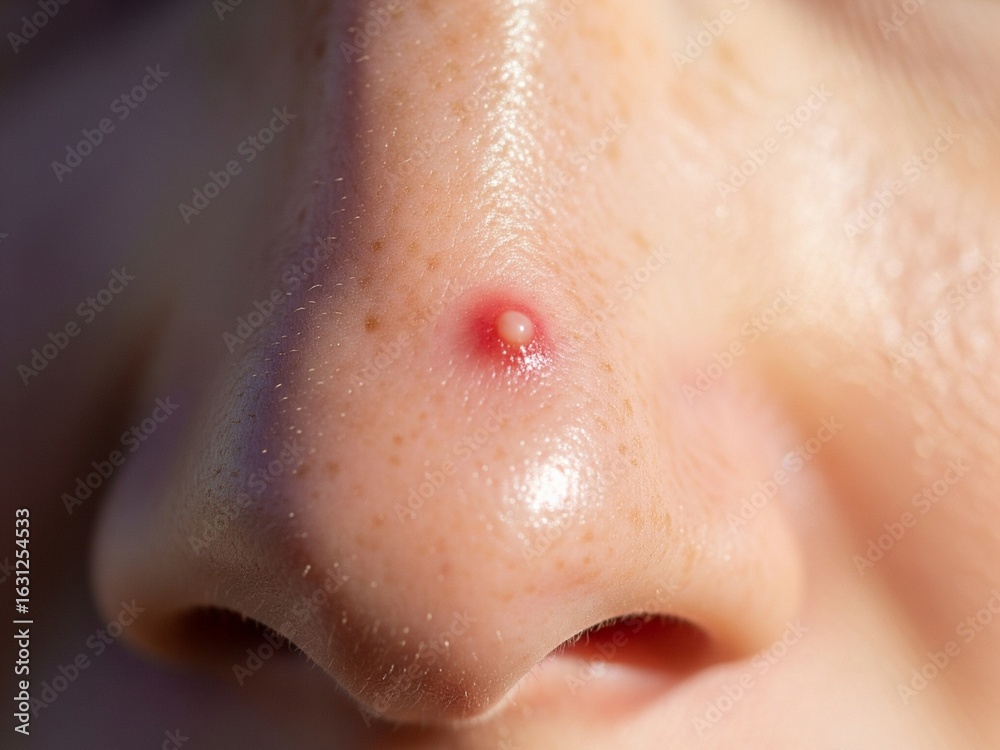 Fototapeta premium close up of acne on a woman's nose
