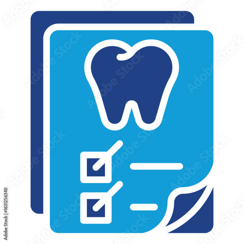 Dental Checklist Glyph Blue Silhouette Icon Vector Design - checklist with a tooth symbol, representing dental examination, treatment planning, and oral care tasks