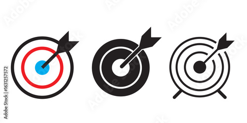 Set of goals. Target icon. Target, goal icon. Archery target with arrow on isolated background. Vector EPS 10