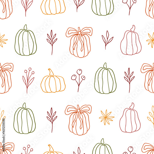 Hand drawn doodle pattern with pumpkins