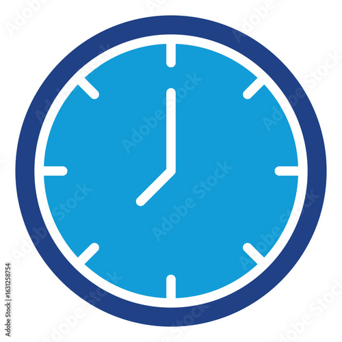 Time Glyph Blue Silhouette Icon Design Vector - Round analog clock face indicating time or schedule