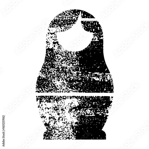 Vector Distressed monochrome of a traditional nesting doll.