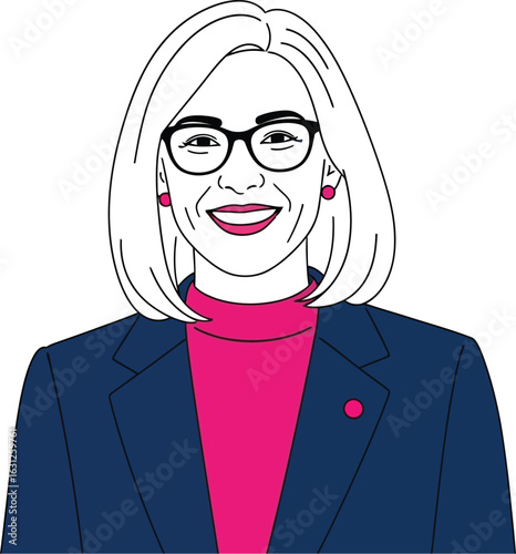 Illustration of a woman wearing glasses and blazer portrait editable