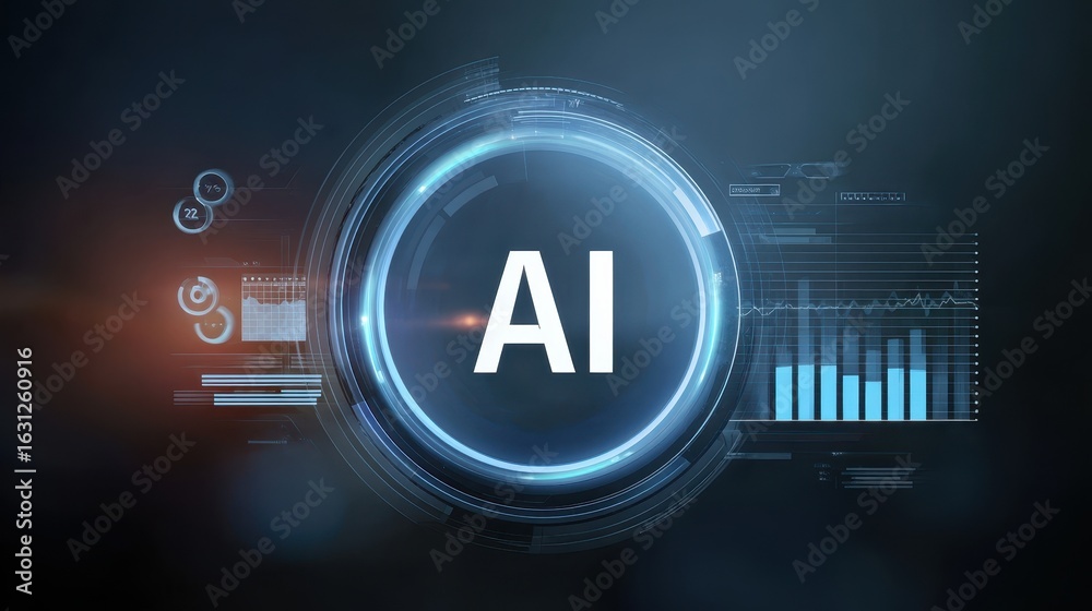 Obraz premium AI interface for future business technology, an innovation concept. Digital background with data analytic information. futuristic intelligent design with glowing charts
