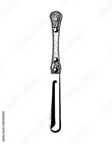 Vector Ornate vintage cutlery knife with decorative handle.
