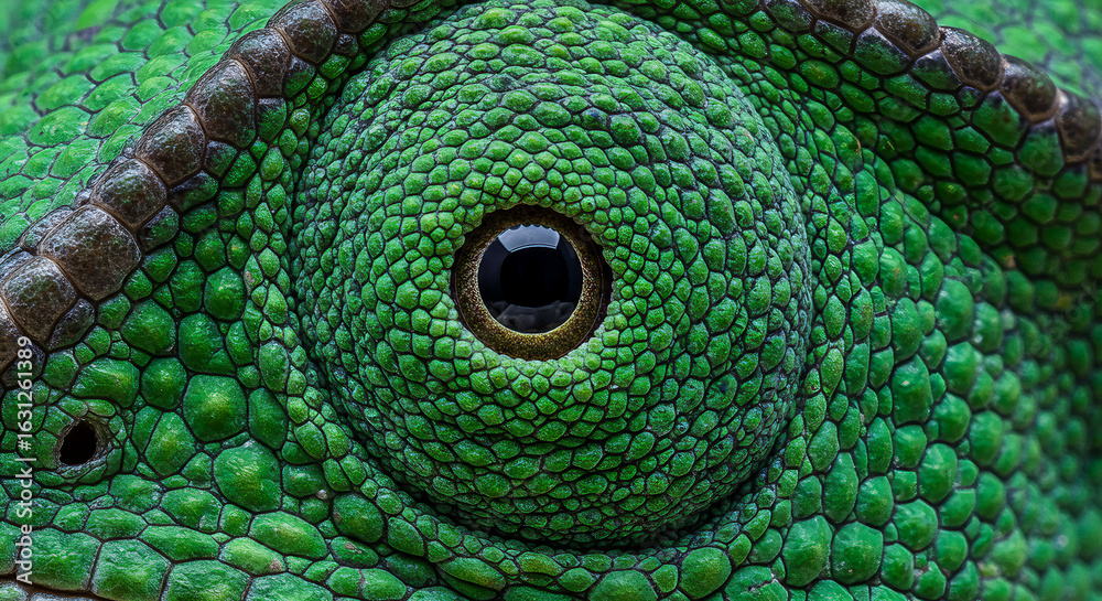 Obraz premium Close-Up of Chameleon's Eye and Scaly Skin.