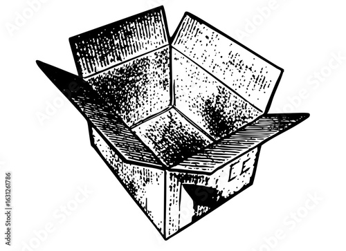 Vector Detailed of an open cardboard box.