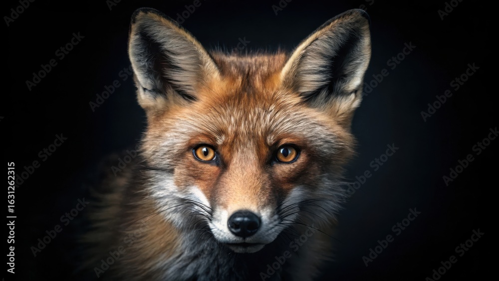 Obraz premium Intense gaze of a red fox against a dark background