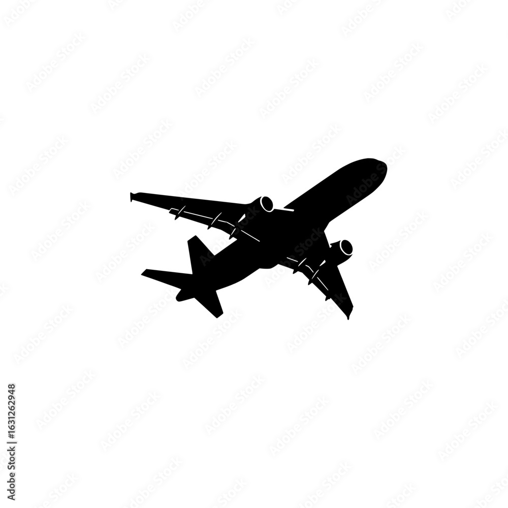Obraz premium Soaring Silhouette: A sleek black silhouette of an aircraft, poised in mid-flight against a clear expanse. A symbol of travel, innovation, and human ingenuity.