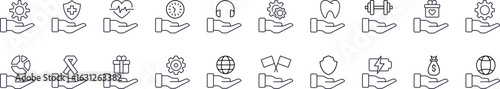 Collection of Icons of Globe, Business, Gear, Healthcare Drawn with Thin Line for Graphics, Cards, Web Sites, Apps