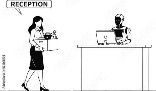 Robot replaces human worker at reception office automation job editable