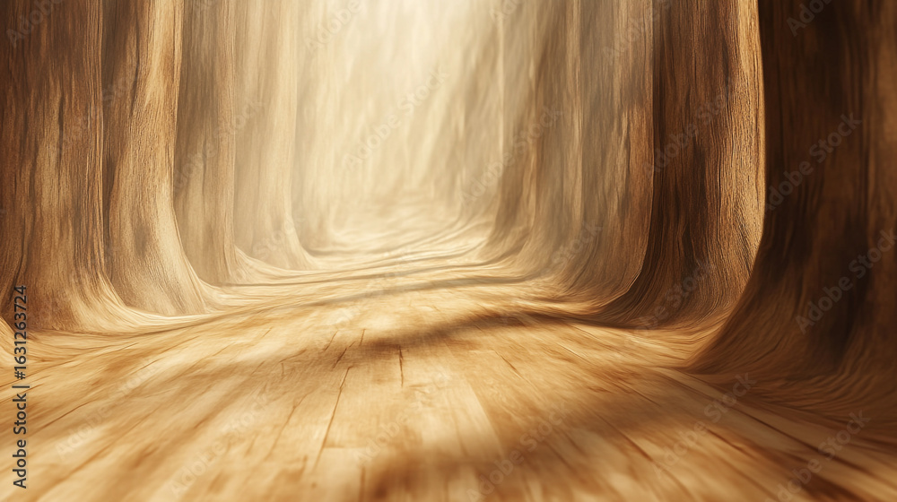 Obraz premium Wooden tunnel path light shining through